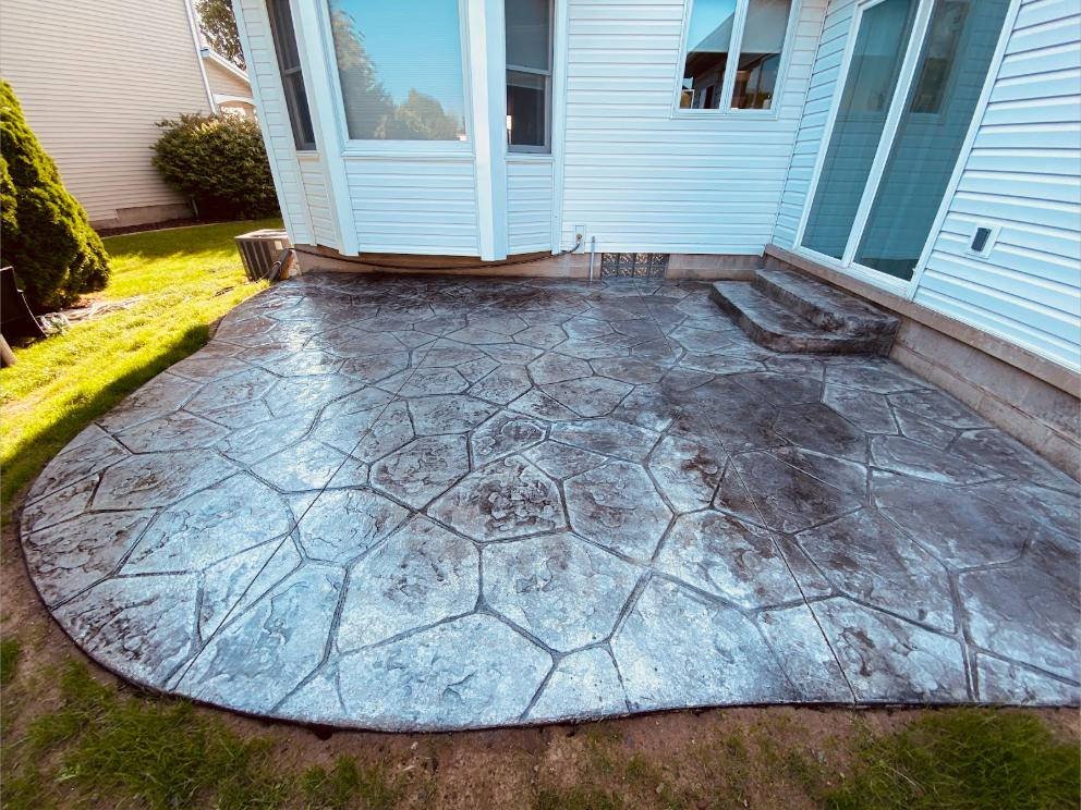 Stamped flagstone patio after a full wash